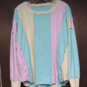 Pink, Yellow & Aqua Lightweight Sweatshirt Very Roomy Fits More Like An XL